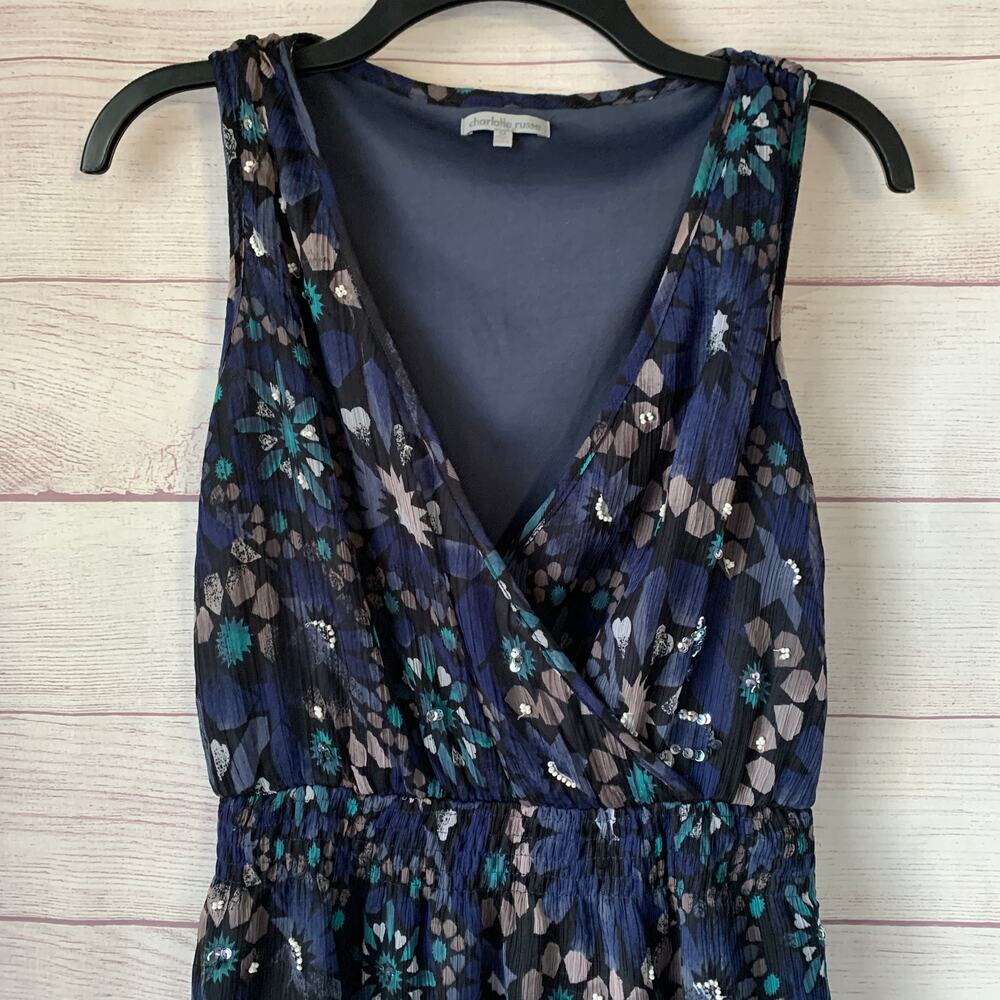 Charlotte Russe Blue Tunic Blouse or Dress Sleeveless Retro Y2K Sequins Size M - Picture 2 of 16